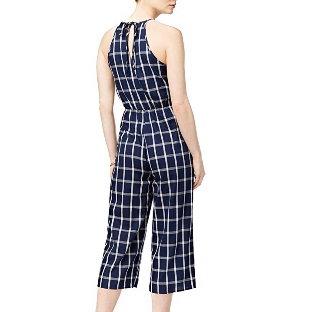 Maison Jules Window Pane Tie Neck Jumpsuit XL NEW - Picture 2 of 3